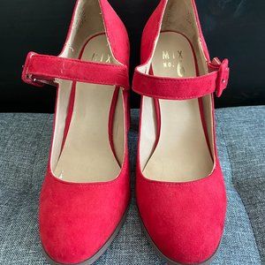 Mix No 6 Red Suede Mary Jane Heels 7.5